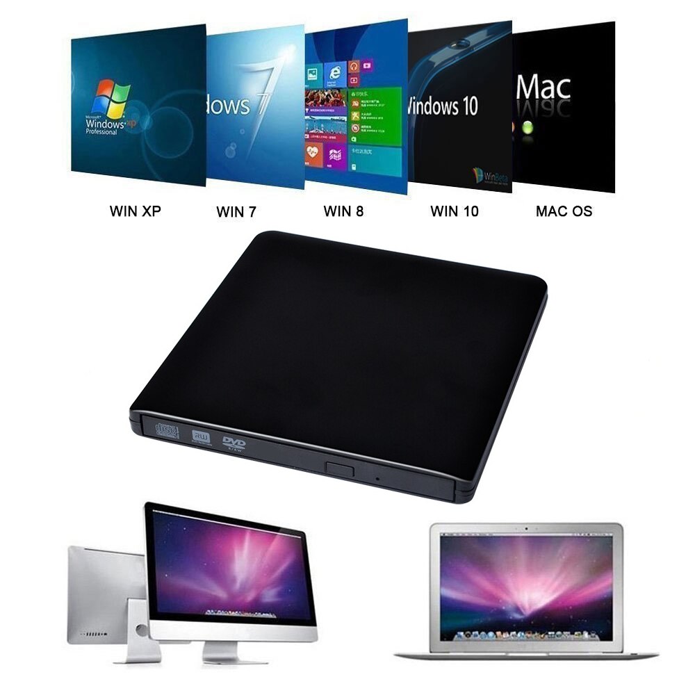 Grabador de CD/DVD-RW externo USB 3,0, reproductor de unidad óptica de CD/DVD, negro, para Notebook, PC, escritorio, Apple, Mac, WIN 7/8/10