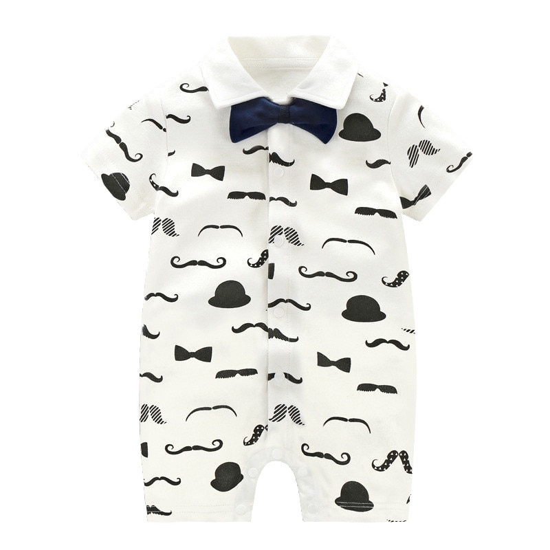 Baby Rompers Gentleman Short Sleeve Baby Boys Rompers with Bowknot Jumpsuit Newborn Clothes