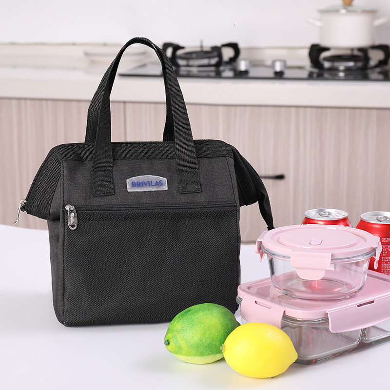 Cute Waterproof Canvas Insulated Thermal Cooler Lunch Box Carry Tote Storage Bag Bolsa Termica: black