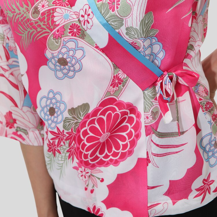 Traje de cocina japonesa para mujer, uniforme tipo kimono de servicio de restaurante, uniforme Ropa de Trabajo camarera chef con estampado