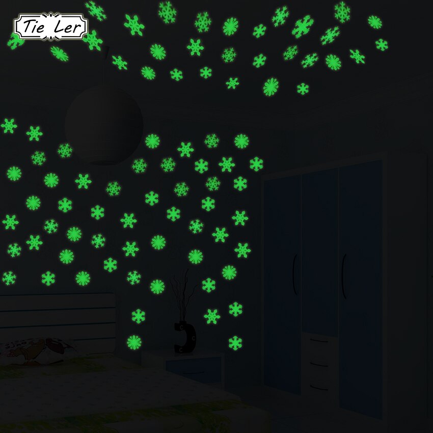 48 stuks/set kleurrijke lichtgevende sneeuw muurstickers voor thuis, glow in the dark stickers voor kinderkamers, fluorescerende stickers en decoraties