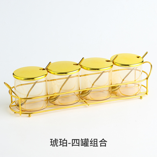 Transparent Glass Seasoning Jar with Golden Lid Household Salt Sugar Chili Jar Sealed Jam Jar Kitchen Storage Container: F