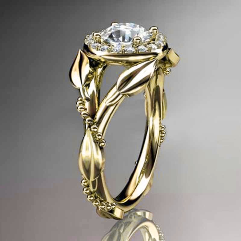 Huitan Braut Ring Für Frauen golden Blatt Mit kubisch Zirkon Schmuck Ring Hochzeit Engagement Ring Für Damen