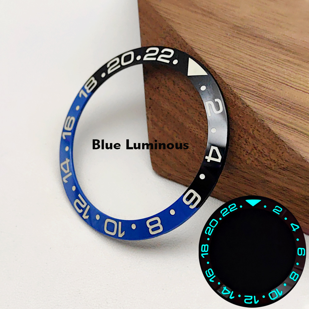 Inserto de bisel de reloj GMT luminoso azul de 38mm apto para SKX007 SRPD GMT caja de reloj NH35 piezas de anillo de inserción de bisel de cerámica: Color