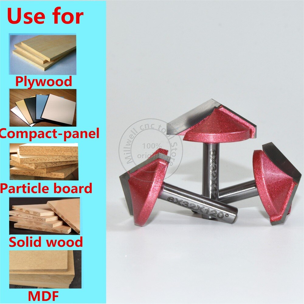 6mm * 120degree * 32mm, CNC Tungsten staal 3D V bit, CNC machine tool, PVC, MDF, Acryl, Carbide end mill, houtbewerking insert router bit