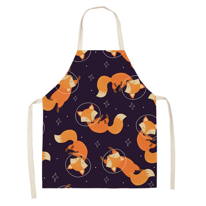 Kawaii Vos Gedrukt Mouwloze Schorten Keuken Volwassen Vrouwen Katoen Linnen Dier Overgooier Thuis Koken Bakken Taille Bib 53*65cm: WQL0159-16