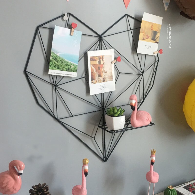 Nordic Metal Heart-shaped Grid Frame Wall Photos Grids Postcards Mesh Frame Home Bedroom Decoration Iron Storage Racks