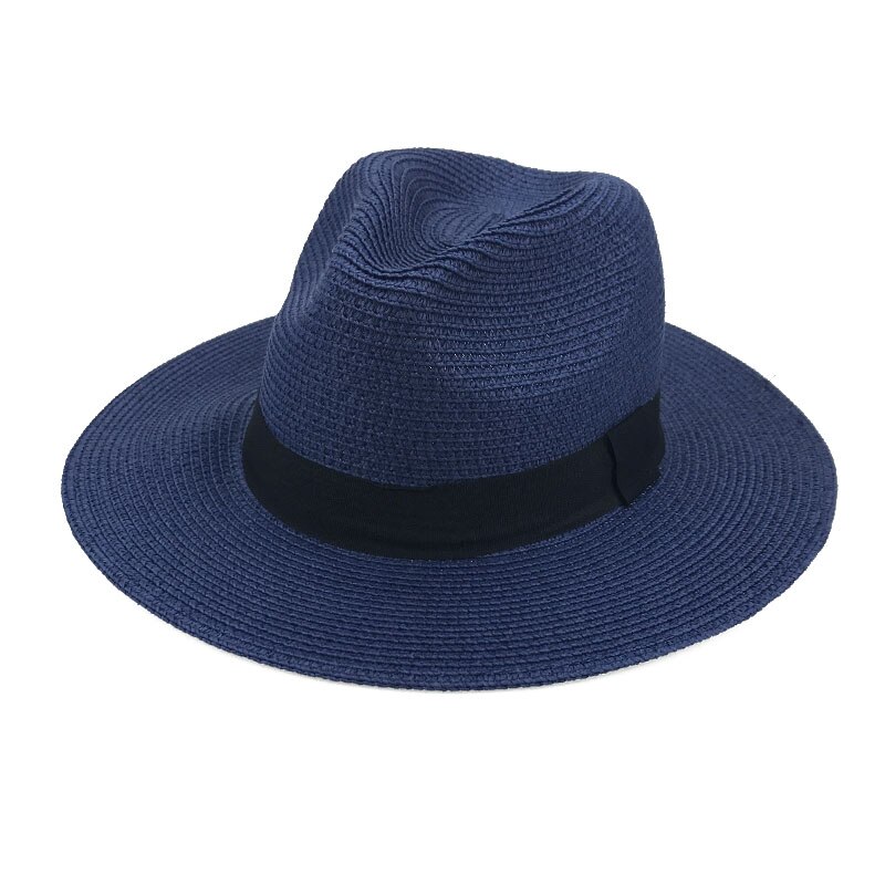 Chapeau Panama en paille pour hommes et femmes, Chapeau de plage d'été, visière de soleil, Jazz, Cool, Sombrero YY17161: Navy Straw panama