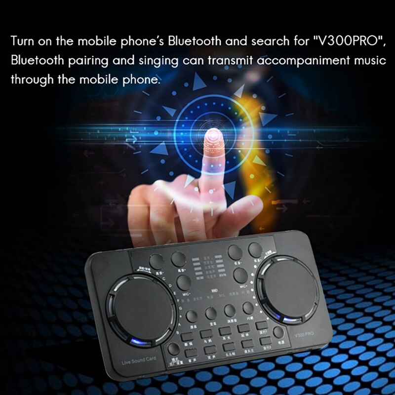 Tarjeta de sonido V300 PRO, 10 efectos de sonido, Bluetooth, reducción de ruido, mezcladores de Audio, Micrófono, Control de voz para teléfono y PC
