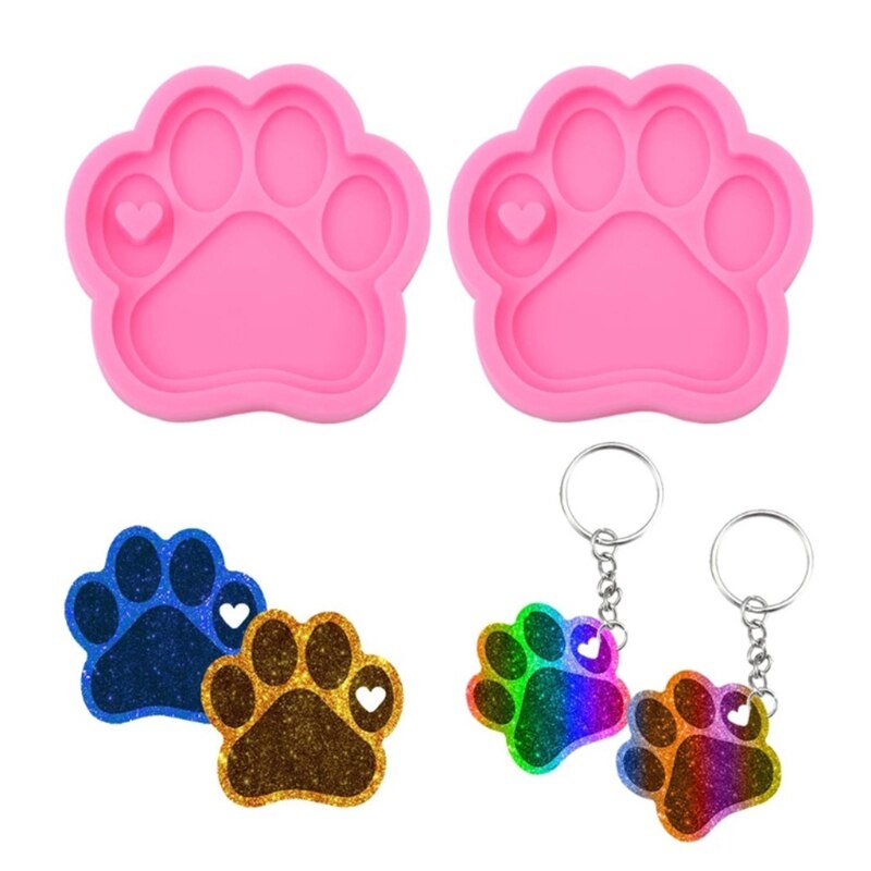 4 Stck Hund Pfote Knochen Keychain Epoxid Harz bilden Halskette Anhänger Silikon bilden DIY Handwerk Schmuck Gießen Werkzeuge