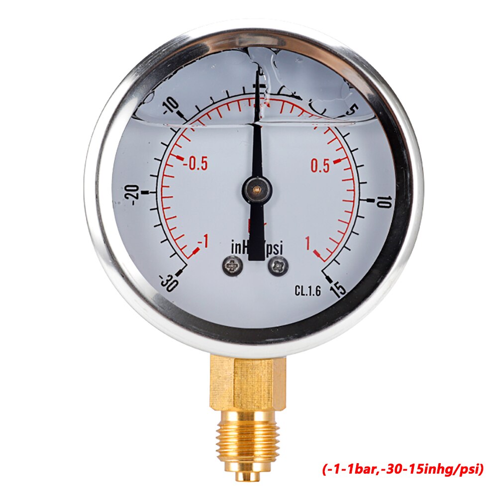 Medidor de presión de aire de vacío Radial barómetro de alta precisión 1/4 bsp -1-0 bar,-30-0 inhg compresor de aire probador medidor de presión de agua: Blanco