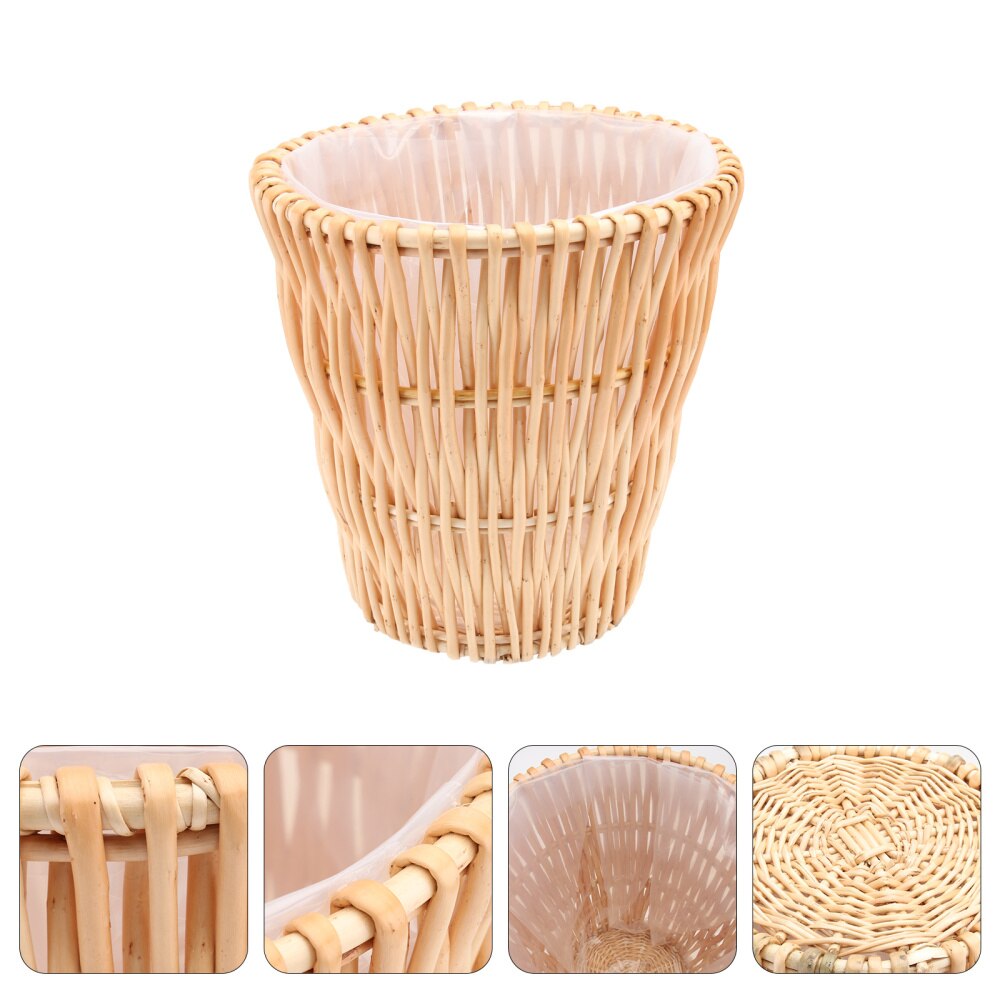 1Pc Rotan Geweven Prullenmand Geweven Prullenbak Rieten Geweven Opslag Mand: Beige