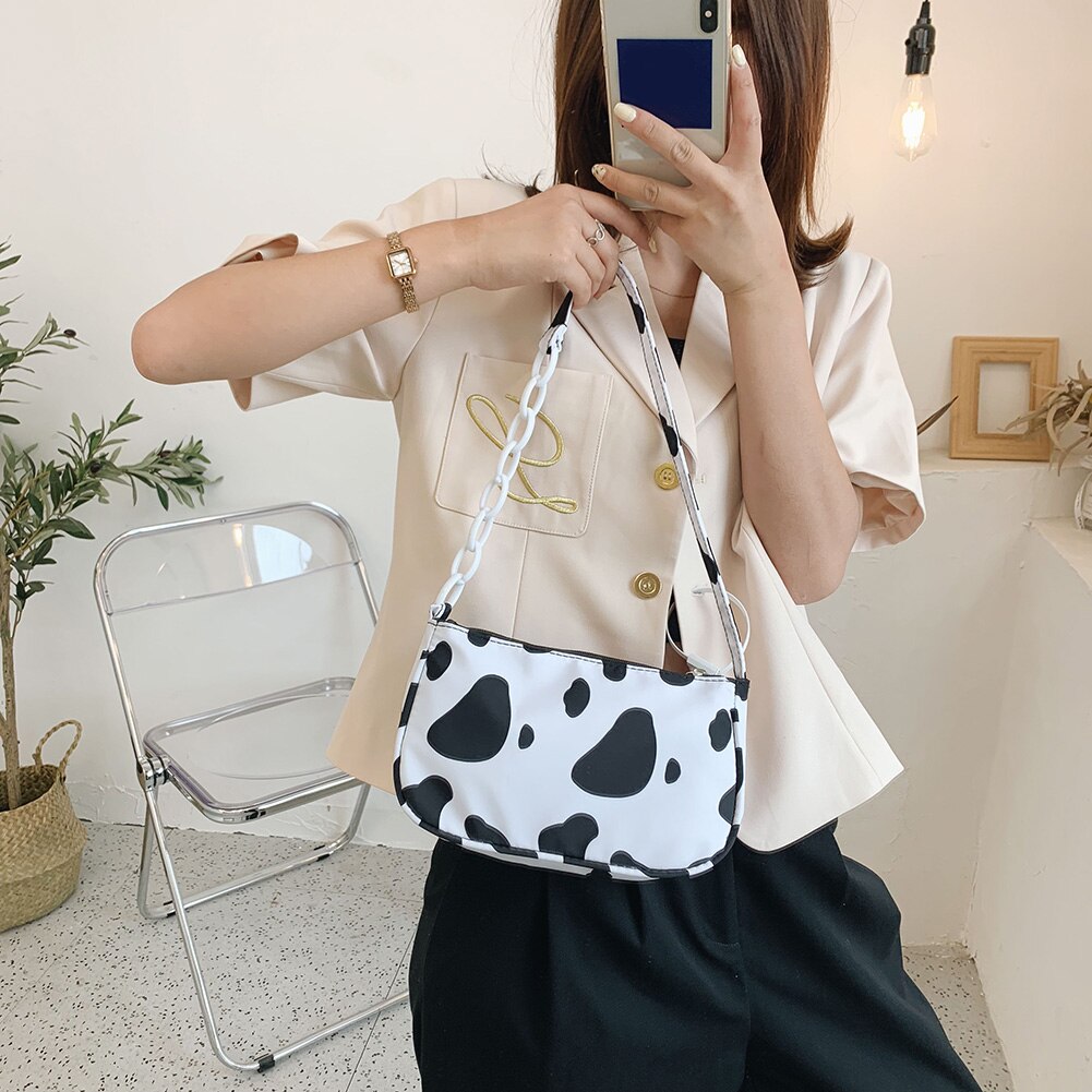 Vrouwen handtas met koeienmelkprint, dames casual schoudertassen, populaire eenvoudige dagelijkse tas voor dames