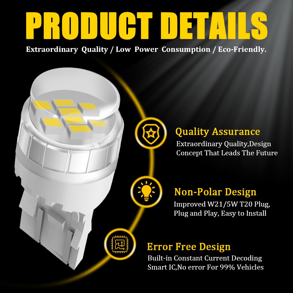 W21W T20 LED-lamp, amber WY21W, 7440, 7443, 12 V, 24 V, vervanging voor W21W T20 LED-lamp, amber WY21W, 7440, 7443, 12 V, 24 V, vervanging voor