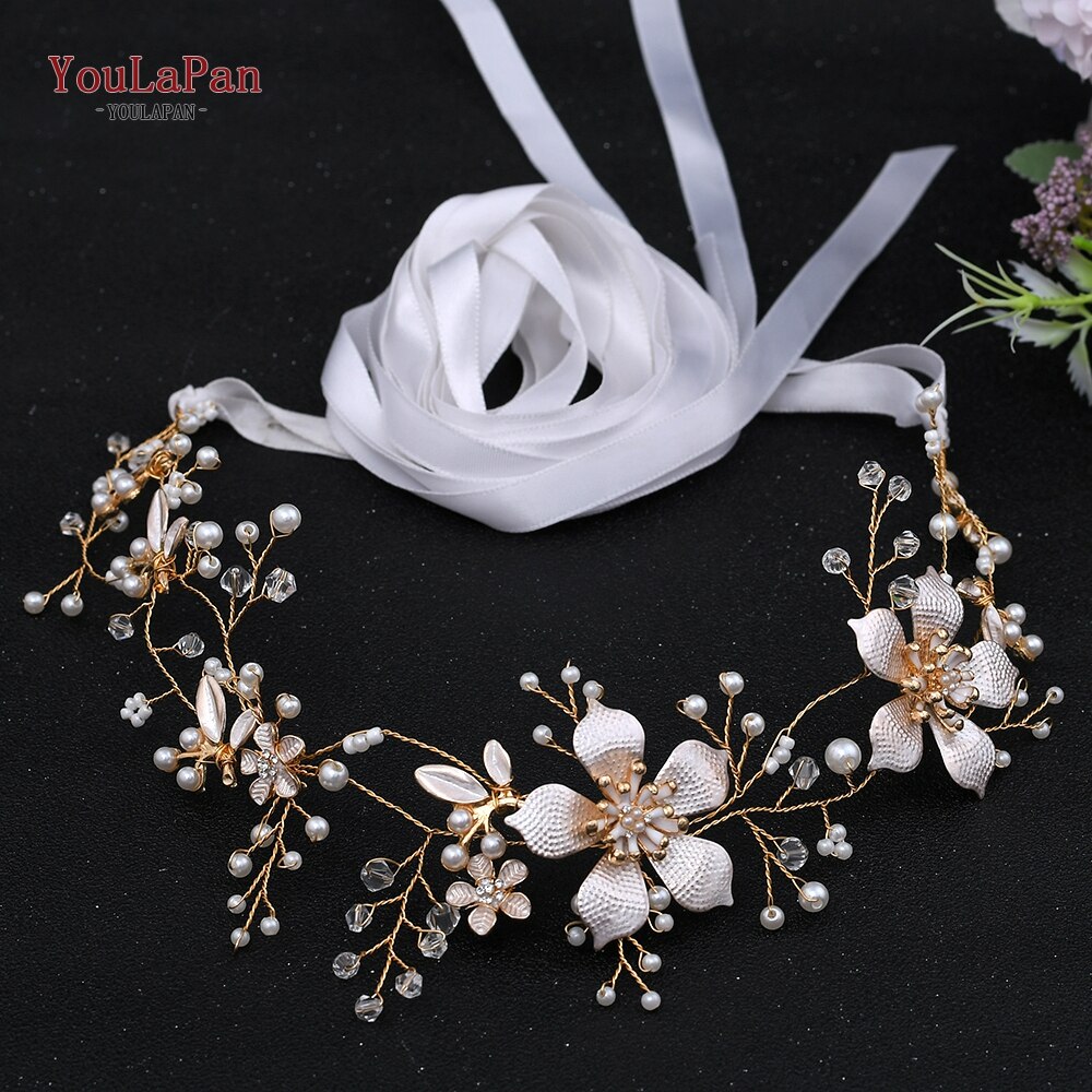 Youlapan SH357 Bruiloft Strass Trim Riem Gouden Bruids Riem Bloemen Bruids Sjerpriem Crystal Bruiloft Riemen Bruids Lint Sash: white ribbon