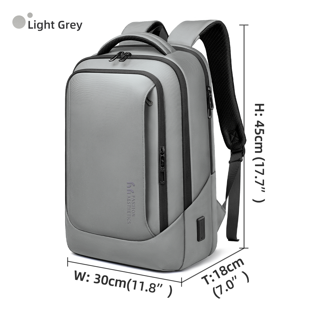 Mochila de negocios HK, bolso multifuncional para ordenador portátil de 15,6 "para hombre, mochilas de viaje de gran capacidad, mochilas escolares impermeables, mochila de trabajo: Gris claro