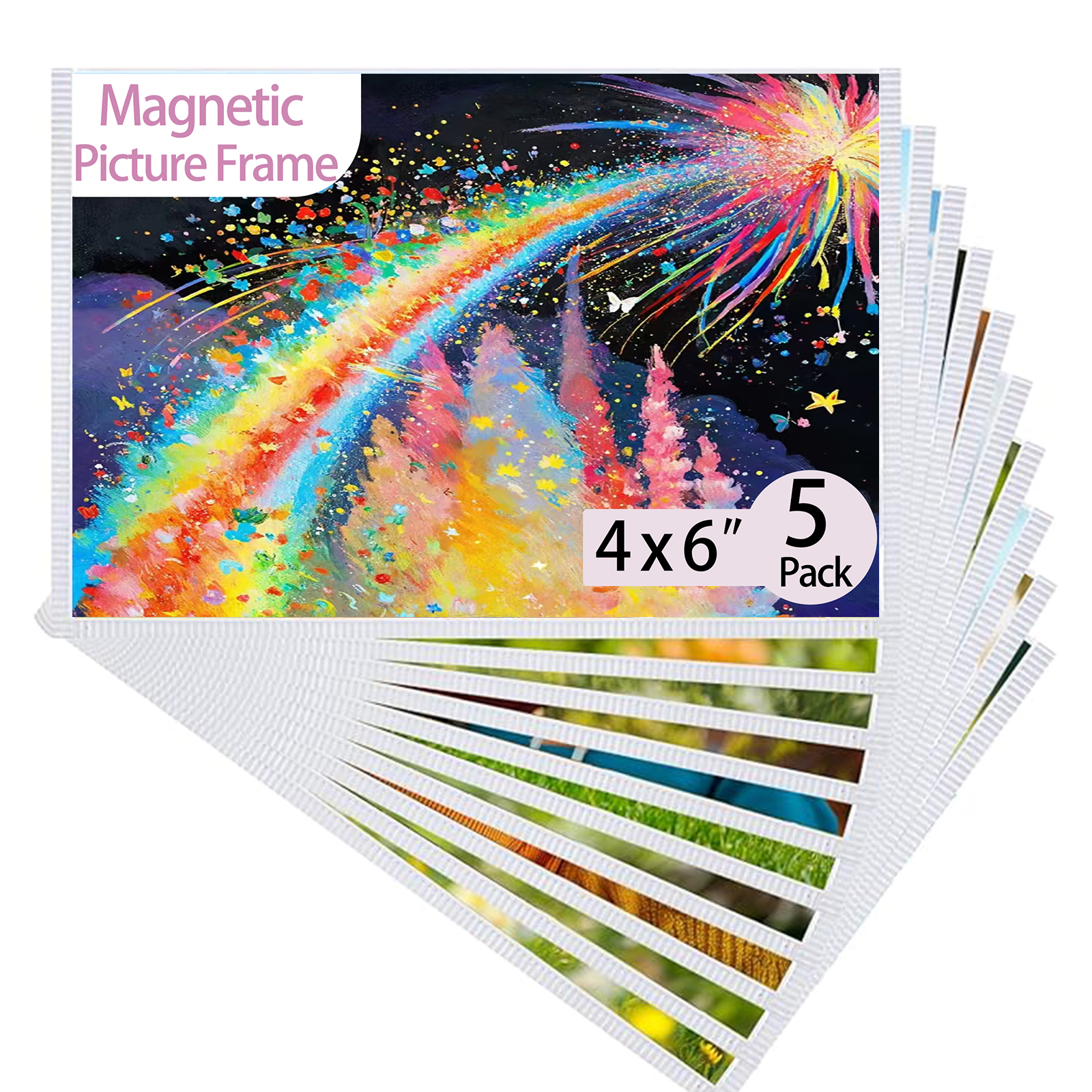 4 x 6 " tommer 5- pak magnetisk billedramme, magnetisk ramme med hvid kant, magnetiske fotorammer til køleskab, genanvendelige