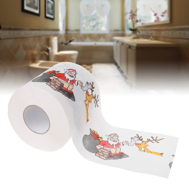 Rollo de papel higiénico para decoración para sala de estar Pro de 2 capas de Navidad Santa Claus Ciervo