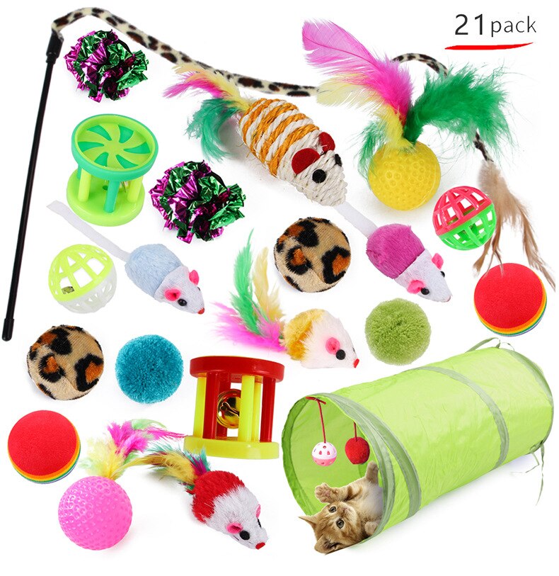 Kitten Toys Variety Pack-Pet cat toy combination set cat toy funny cat stick sisal mouse bell ball cat supplies 20/21 piece set