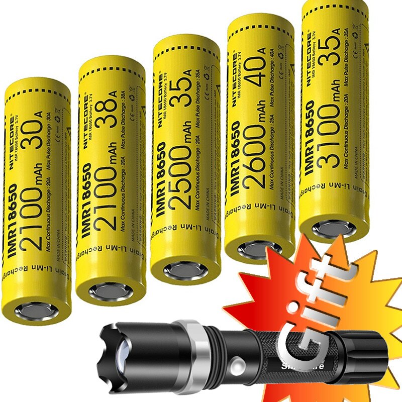 TOPSALE NITECORE IMR18650 3,7 V Li-Ion Geschützt Akku FlatTop 2100/2500/2600/3100mAh 30A/35A/38A/40A Hohe
