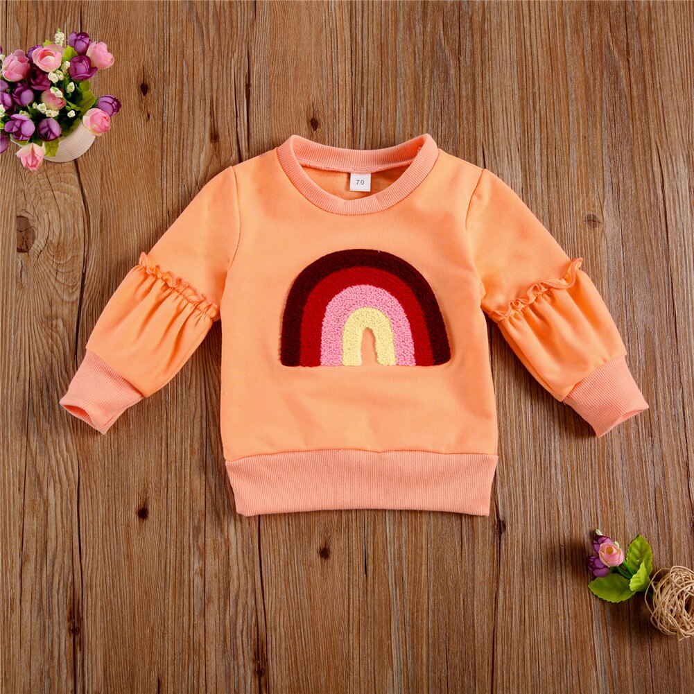 Sweat Manches Longues Fille Avec Volants - Tissu Polyester Doux, Col Rond, Tailles 1-2T à 7-8 Ans, Pour Automne/hiver