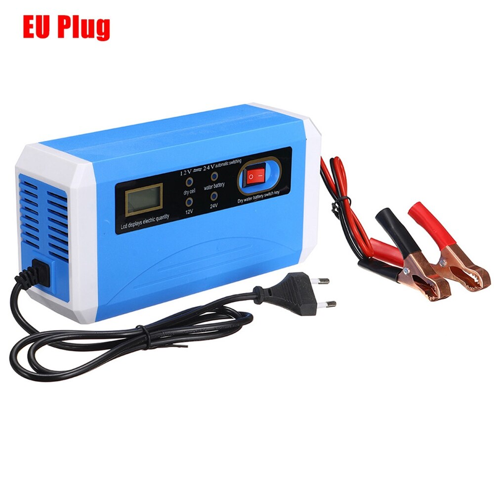 12V/24V 10A LCD Smart Fast Car Battery Charger for Auto Motorcycle Lead-Acid AGM GEL Batteries Intelligent Charging Units: Blue EU