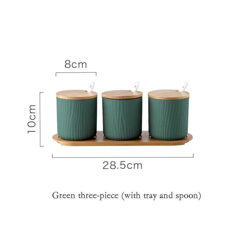 3 Pcs Nordic Keramische Kruiden Pot Met Houten Deksel En Lepel Opslag Container Kruiderij Potten Keramische Kruiden Rack Keuken Tool: 9