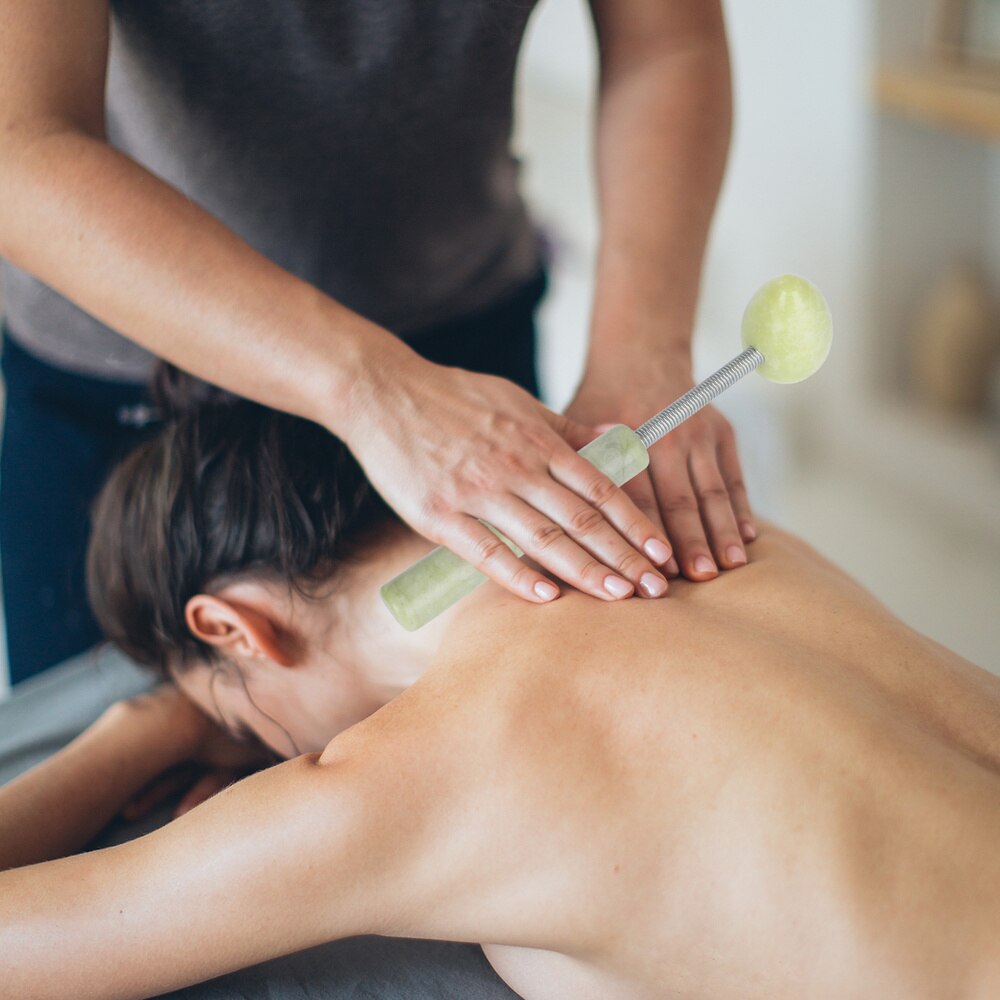 Massage hammer håndholdt bærbar konisk akupunkt masser fitness hammer jade massage apparat til ven massage stick