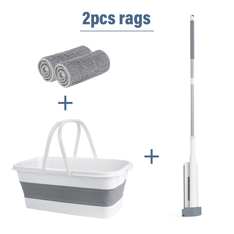 Fregona plana con cubo plegable, accesorio manos libres, almohadilla de repuesto de microfibra, giratoria automática, limpieza del hogar: 2pcs with bucket