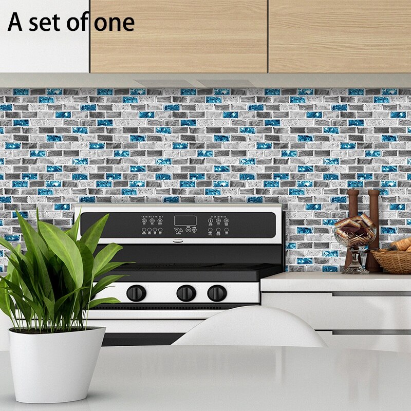 Vivid Tiles Blue Peel and Stick Tiles 3D Brick Effect Waterproof Kitchen Backsplash Decor Self Adhesive Wallpaper