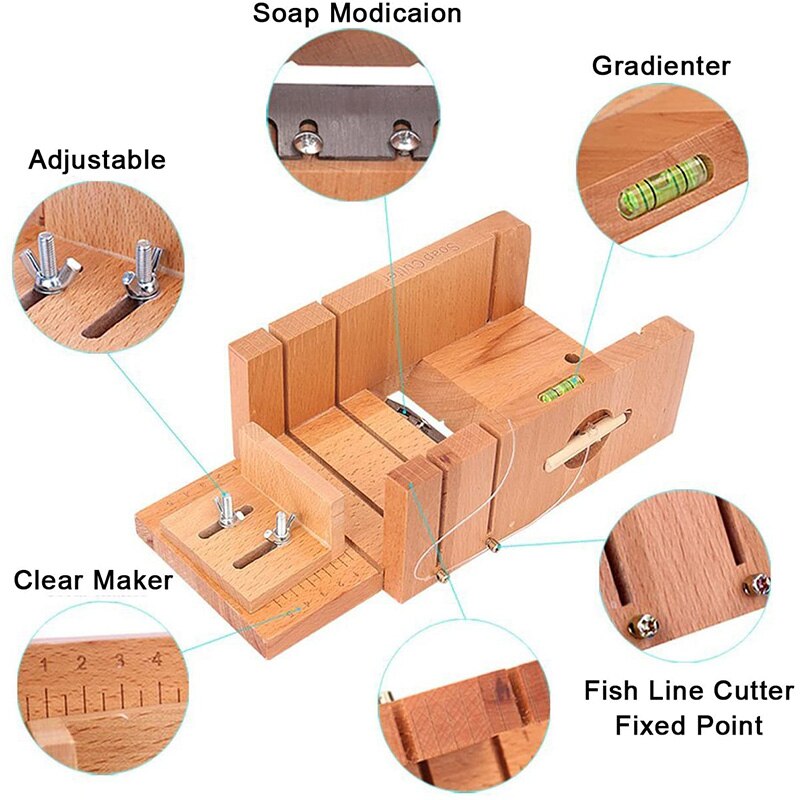 Soap Cutter Tool 3 Pack Adjustable Wood Loaf Cutting Box with Stainless Steel Wavy Straight Blade for Handmade