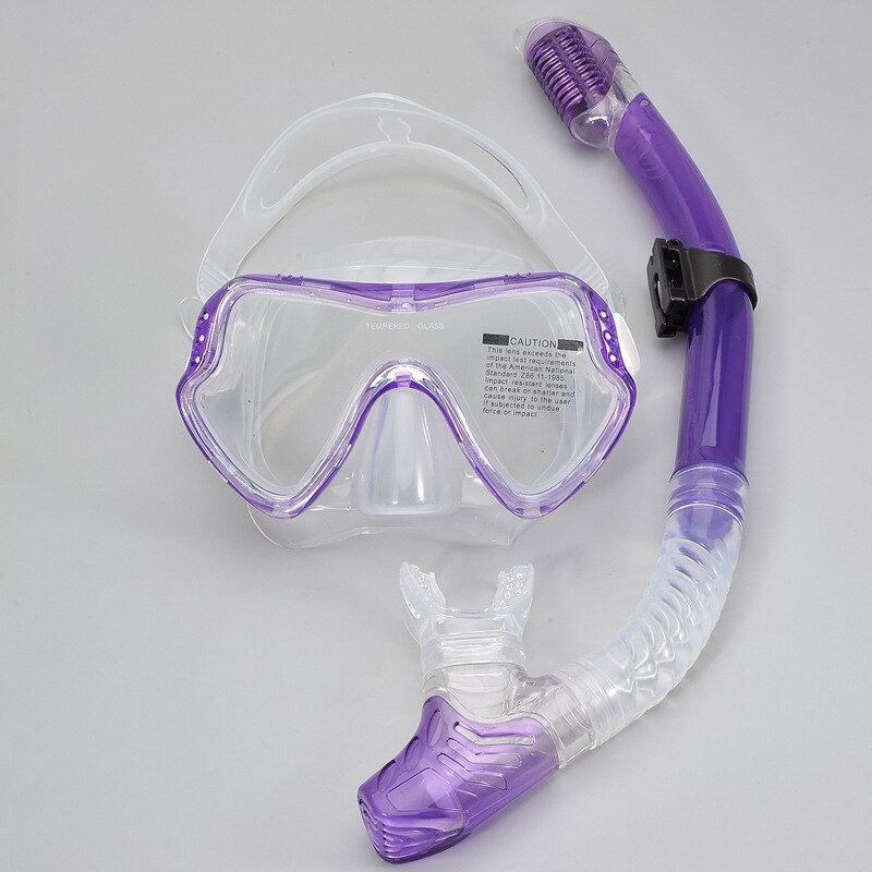 Diviing Bril Snorkel Set Grote Frame Dive Goggles Snorkelen Silicone Anti-Fog Ademen Tubemask Volwassen Zwemmen Masker Unisex /40: Purple transparent