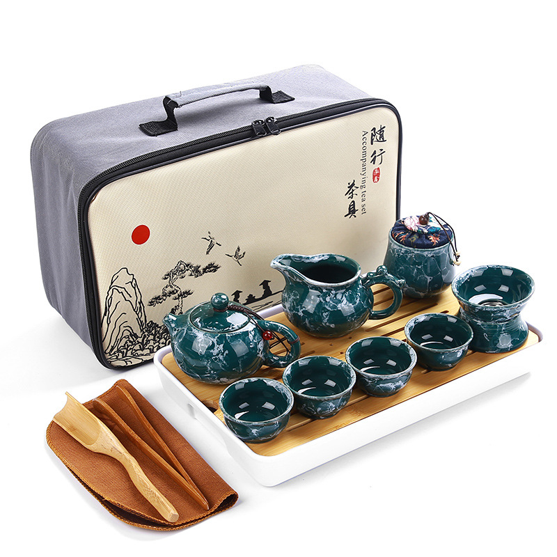 Høykvalitets steinmønster glasur kung fu te sett bærbar tekanne drinkware tekanne gaiwan kopp sett keramisk kinesisk puer tekanne: Grønn a