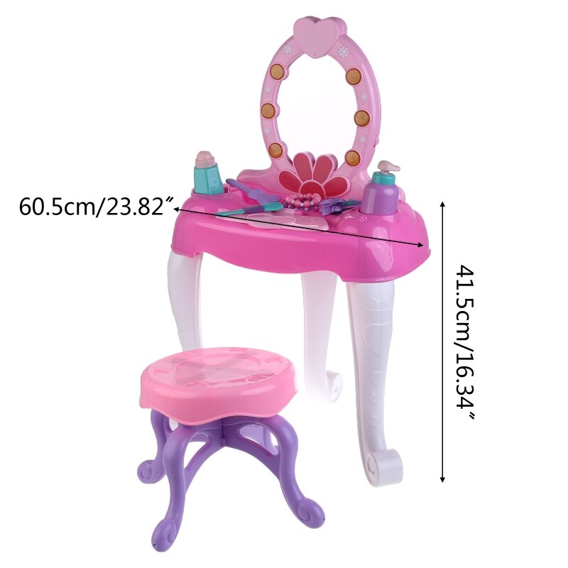 Kinder make-up kaptafel speelgoedset met spiegel, lichten en muziekgeluiden voor meisjes van 3+  jaar