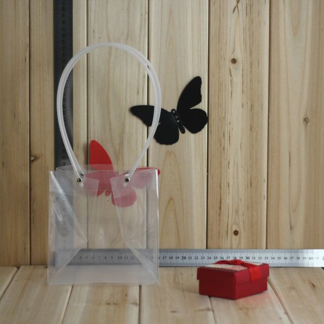 Pp gennemsigtige firkantede poser med pvc reb klare poser blomsterpakning shopping boutique bærer blød pvc håndtag pounch