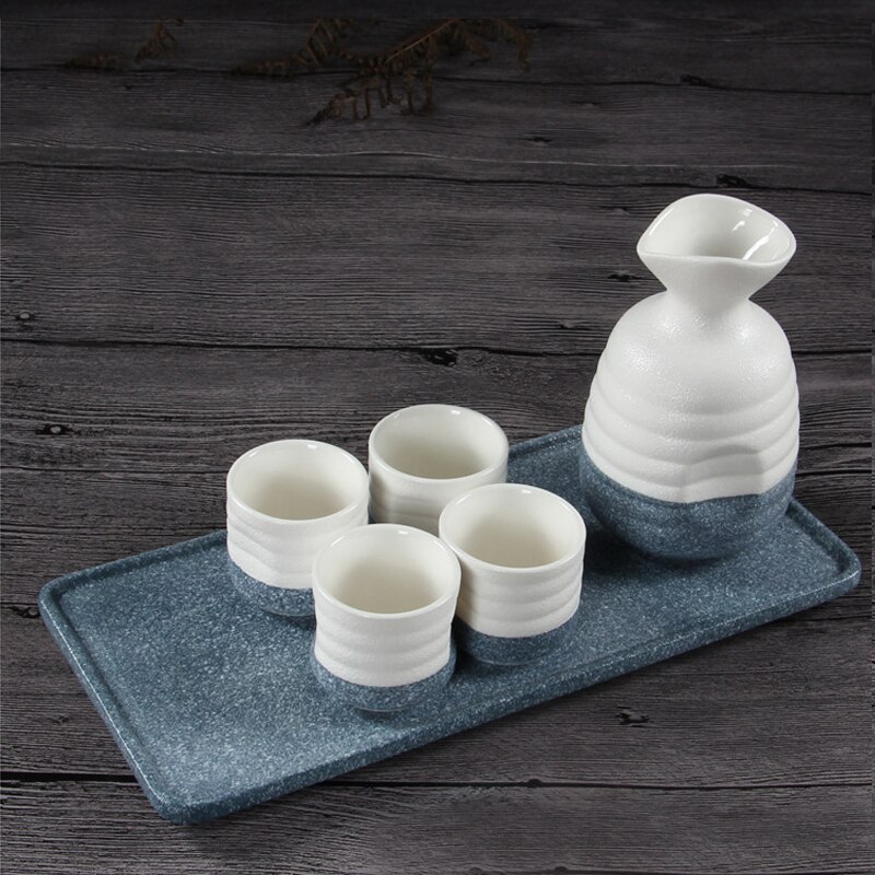 Bouteille de saké japonaise en céramique émaillée flocon de neige, pot chaud à vin, plateau, fiole en poterie, tasses, service à saké, service à vin blanc chinois