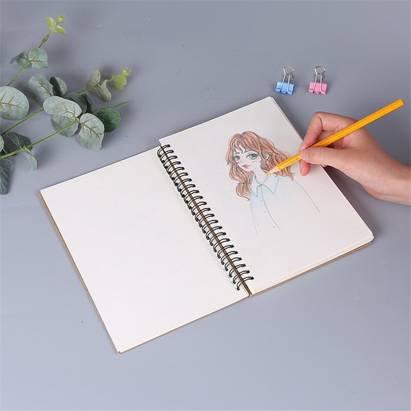 Kraft Paper Double Coil Ring Spiral Notebook A5 Sketchbook Diary For Drawing Painting Blank Paper Sketch Book School Supplies