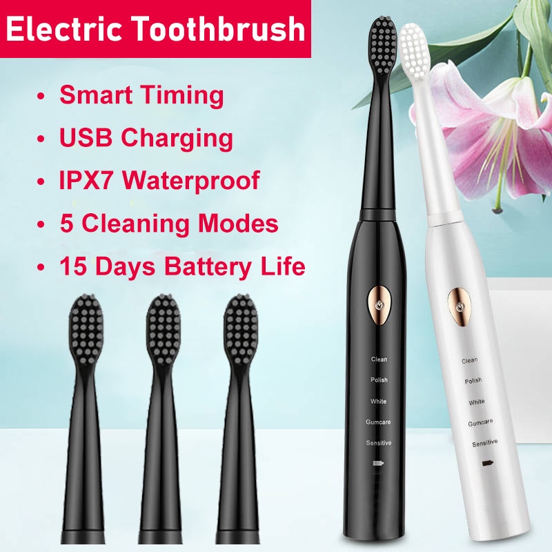 5 modalità Ad Ultrasuoni Spazzolino Da Denti Elettrico di base USB Ricaricabile Impermeabile Spazzolino Da Denti Elettrico con 4 Teste di Bursh Contenitore di Regalo