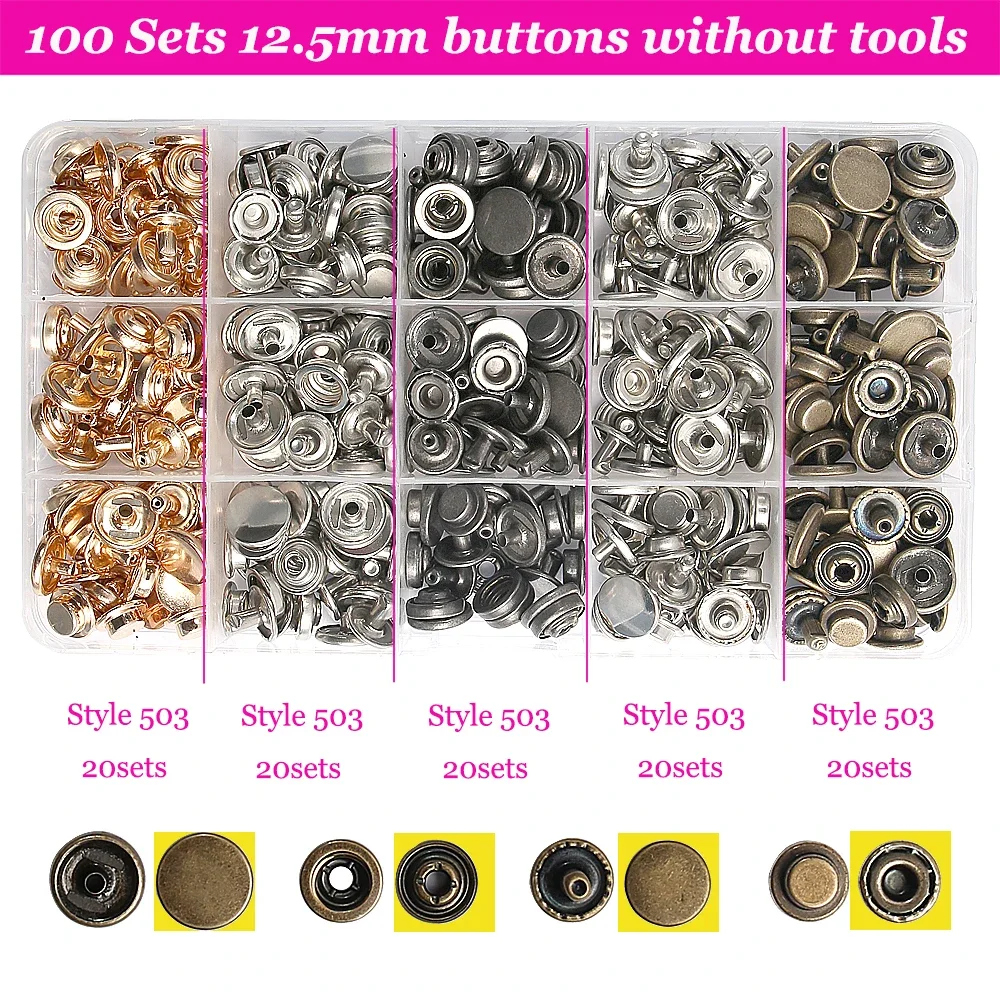 24-150set/box Metal Snap Fasteners Button Stainless Steel 633# Snap Buttons Sewing Accessories for Clothing Jacket Leather Craft: Warm Yellow
