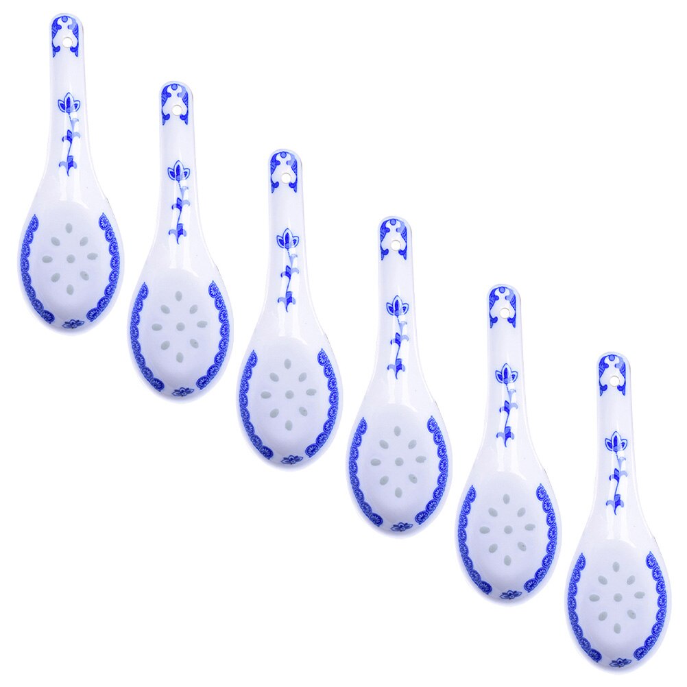 6Pcs Ceramic Spoons Restaurant Tableware Chinese Style Small Soup Spoons