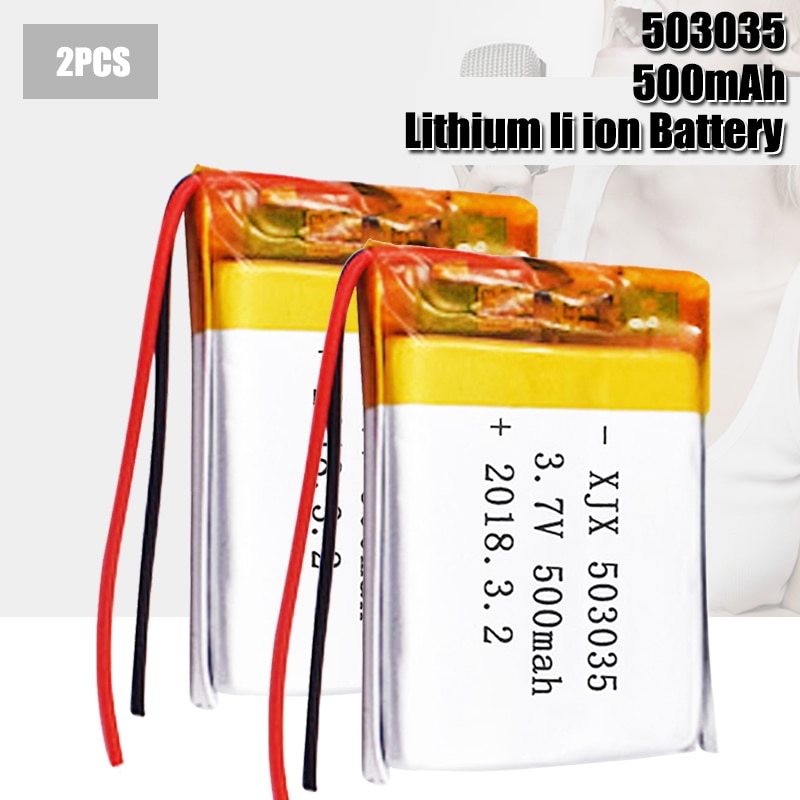 3.7V komórki Lipo 503035 500mah akumulator litowo-polimerowy do MP3 MP4 GPS zestaw słuchawkowy bluetooth DVD LED lampa E-book: 2PCS