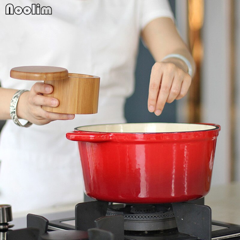 Salt Storage Box Bamboo Kitchen Supplies Seasoning Sauce Salt Storage Container with Lid Kitchen Storage Jars For Food