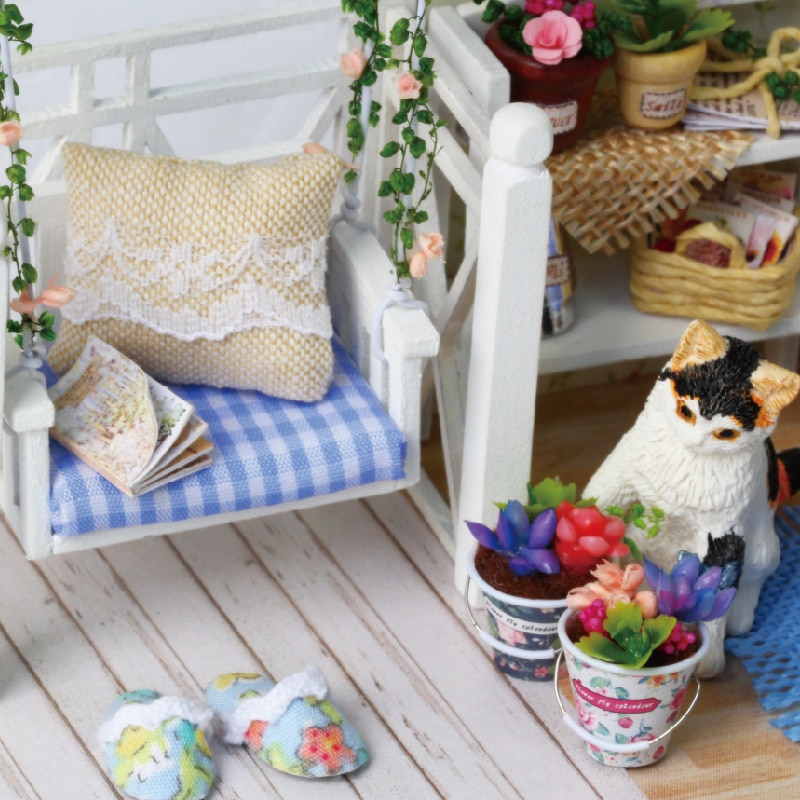 Poppenhuis Meubels Diy Miniatuur 3D Houten Miniaturas Poppenhuis Speelgoed Voor Kinderen Verjaardagscadeautjes Casa Kitten Dagboek H013