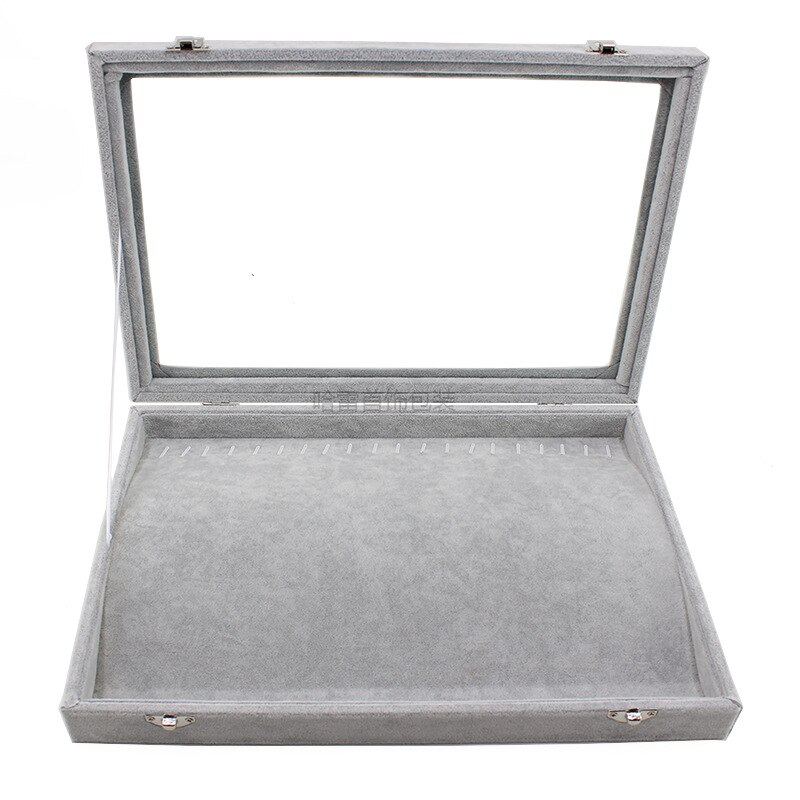 Big Velvet Gray Carrying Case with Glass Cover Jewelry Ring Display Box Tray Holder Storage Box Organizer Earrings Ring Bracelet: style 9