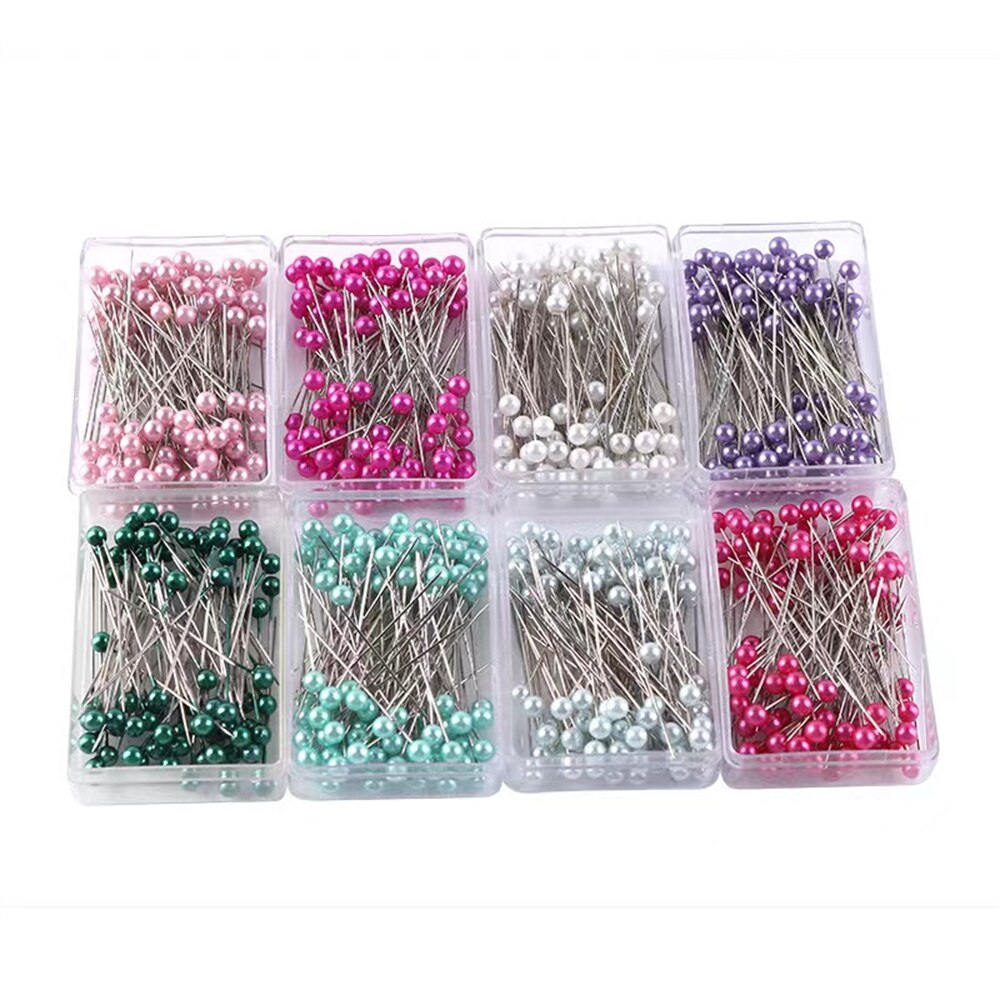 100Pcs/Box Colorful Round Pearl Head Needles Stitch Straight Push Sewing Pins For Dressmaking DIY Sewing Tools Positioning 38cm