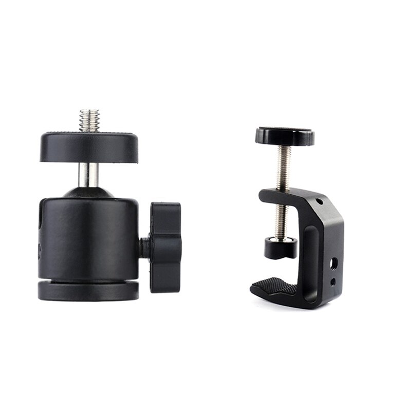 Mini Ball Head 1/4inch Mount for Camera Tripod with Aluminium C Type Screw Mount Clamp Fixed Desktop Bracket