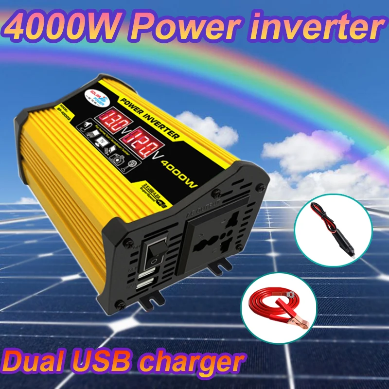 Onduleur 6000W/4000W DC 12V à AC 110V 220V, convertisseur de tension adapté aux tablettes mobiles du matin, panneaux solaires, mini alimentation de voiture