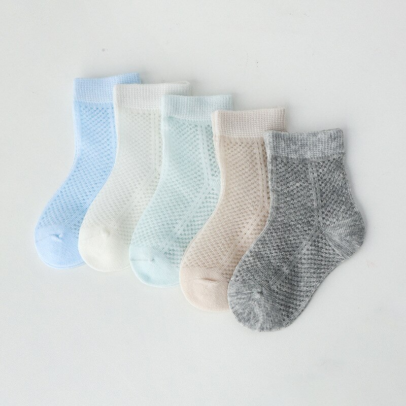 5Pairs/Lot Children Cozy Soft Solid Breathable Mesh Cotton Socks for 1-12Y Boy Girl Baby Teen Summer Kids Clothes Accessories: Straight group / L 3-5Y