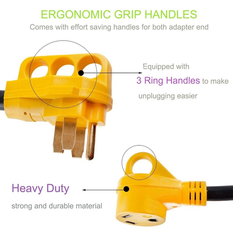 RV Trailer Plug 125V/3750W 50 AMP (14-50P) To 30 AMP (TT-30R) Adapter Copper Wires Male To Female Outlet RV Adapter for Trailer