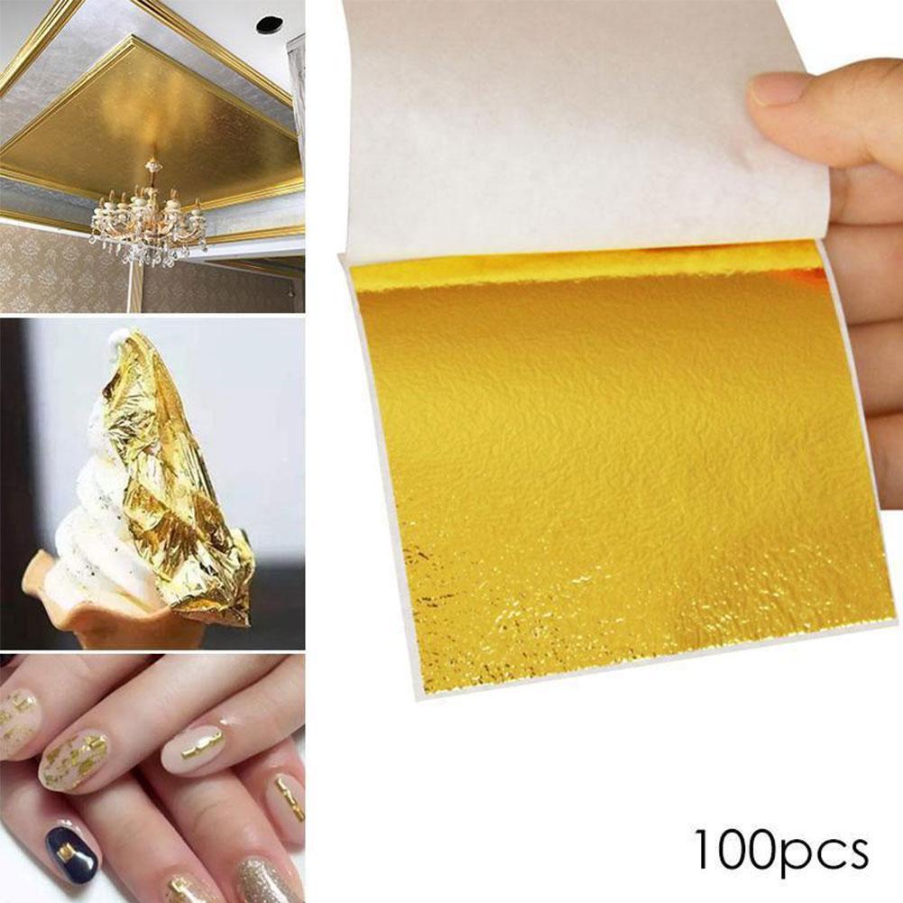 100X Gold/Silver/Copper Foil Double Sided Paper Decoration Paper Gilding DIY Crafts cm Sheets Decor 9*9 Leaf Leaves O9S2
